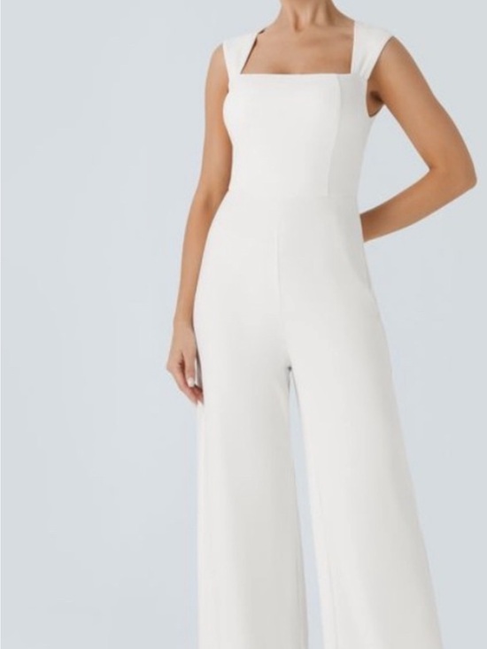 HALARA Pants - HALARA White Square-Neck Wide-Leg Jumpsuit